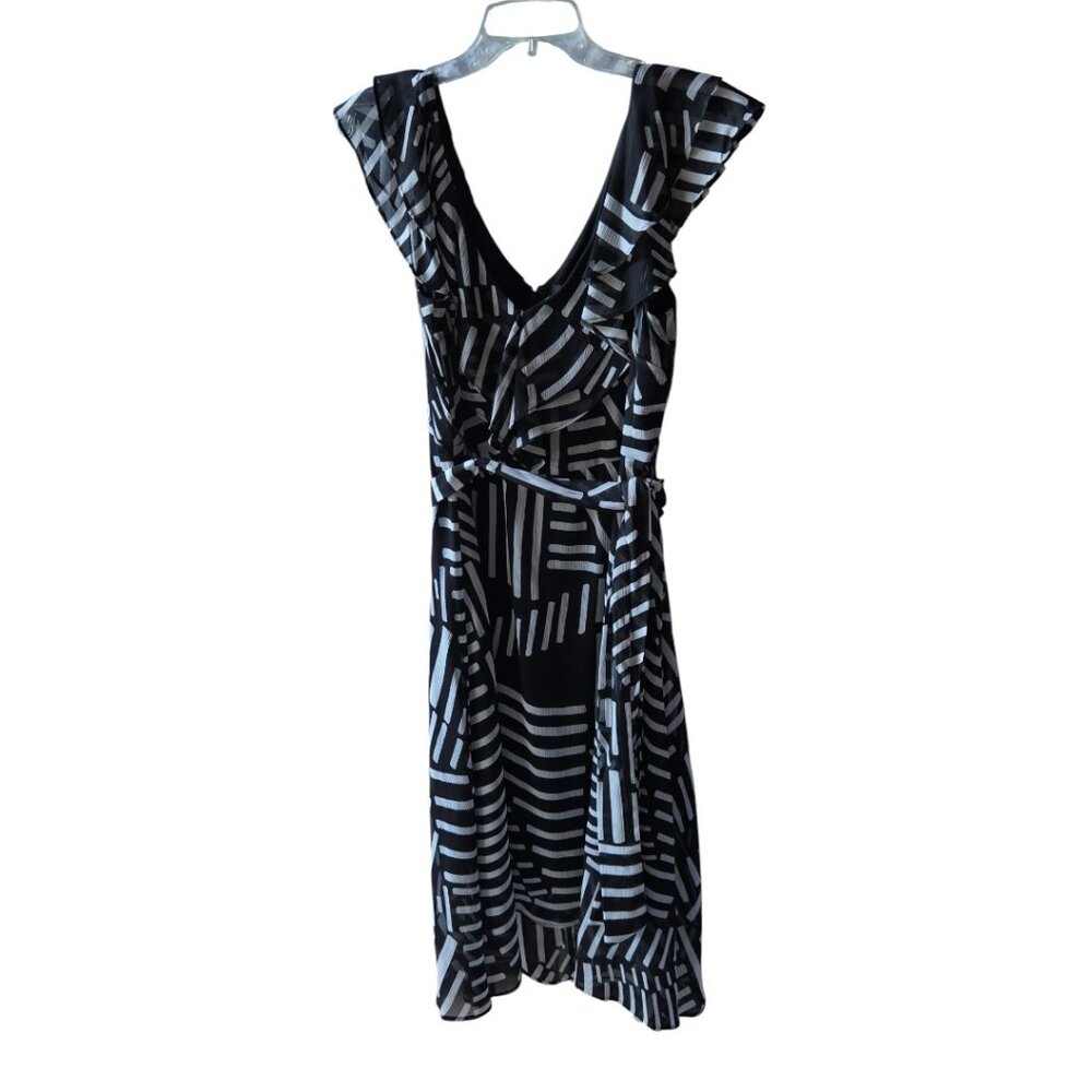 DKNY Black & White Striped Midi Dress • Size 12 • Modern Chic